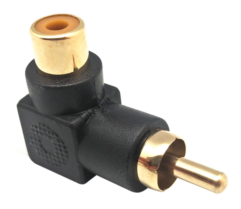 Adaptador RCA Macho a RCA Hembra acodado. Negro